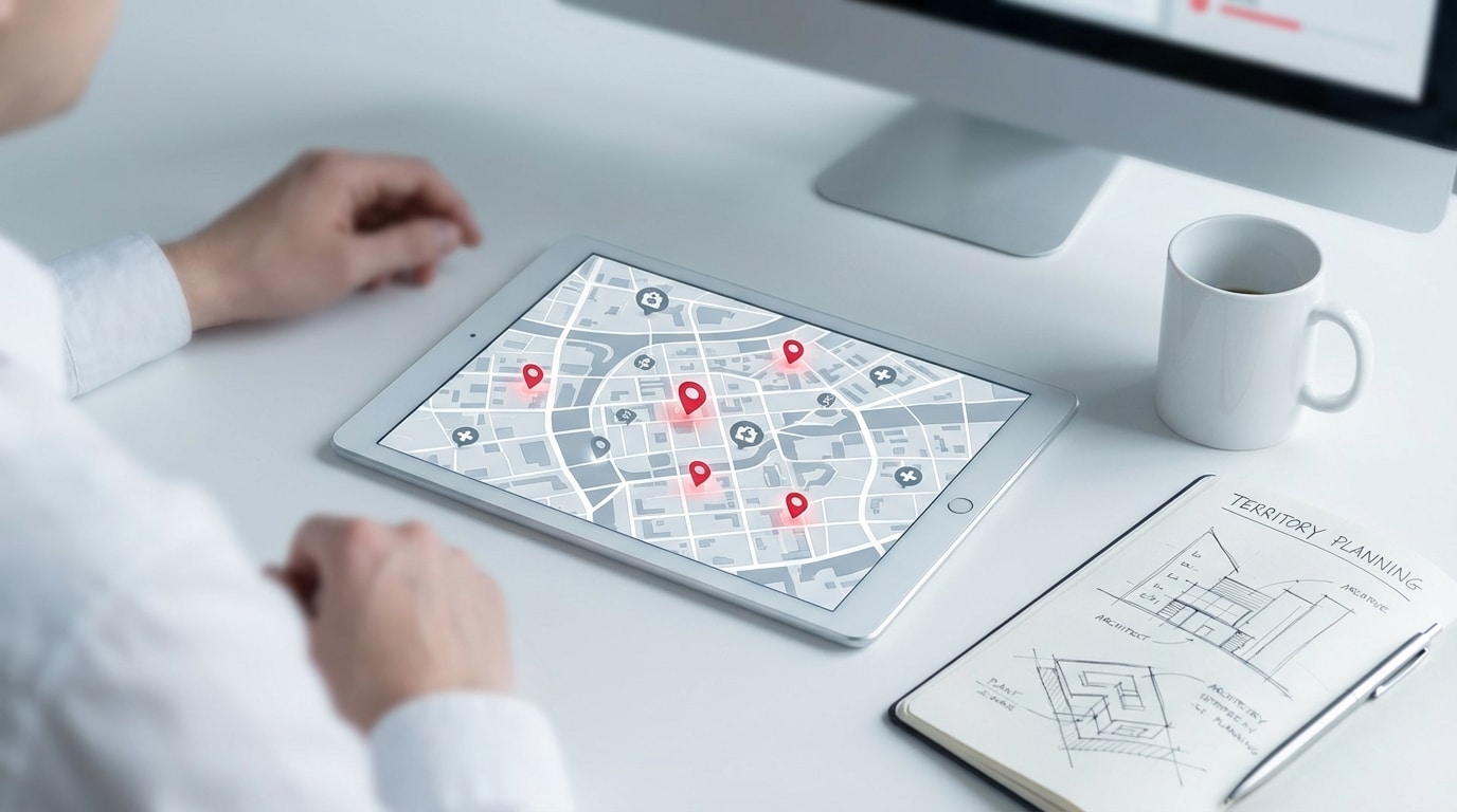 City map with hospital locations for device sales territory planning