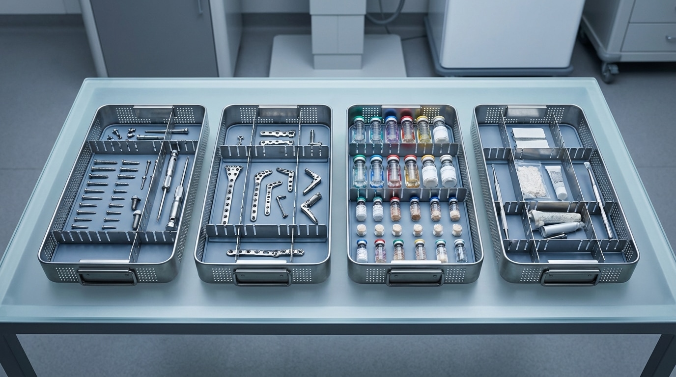 Multiple surgical instrument cases showing different device product lines