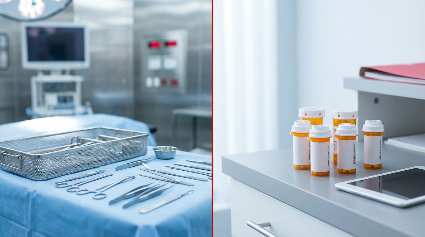 Medical device operating room versus pharmaceutical clinic comparison