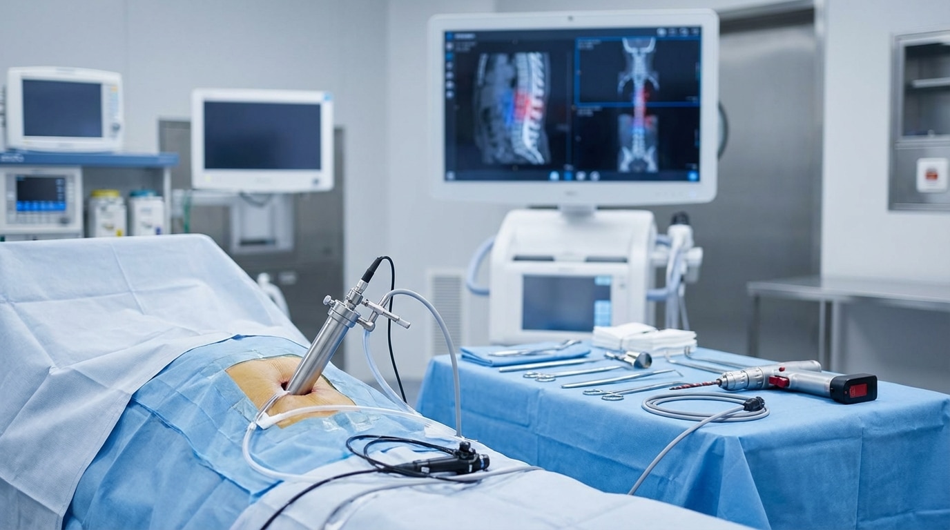 Minimally invasive spine surgery tubular retractor in modern OR