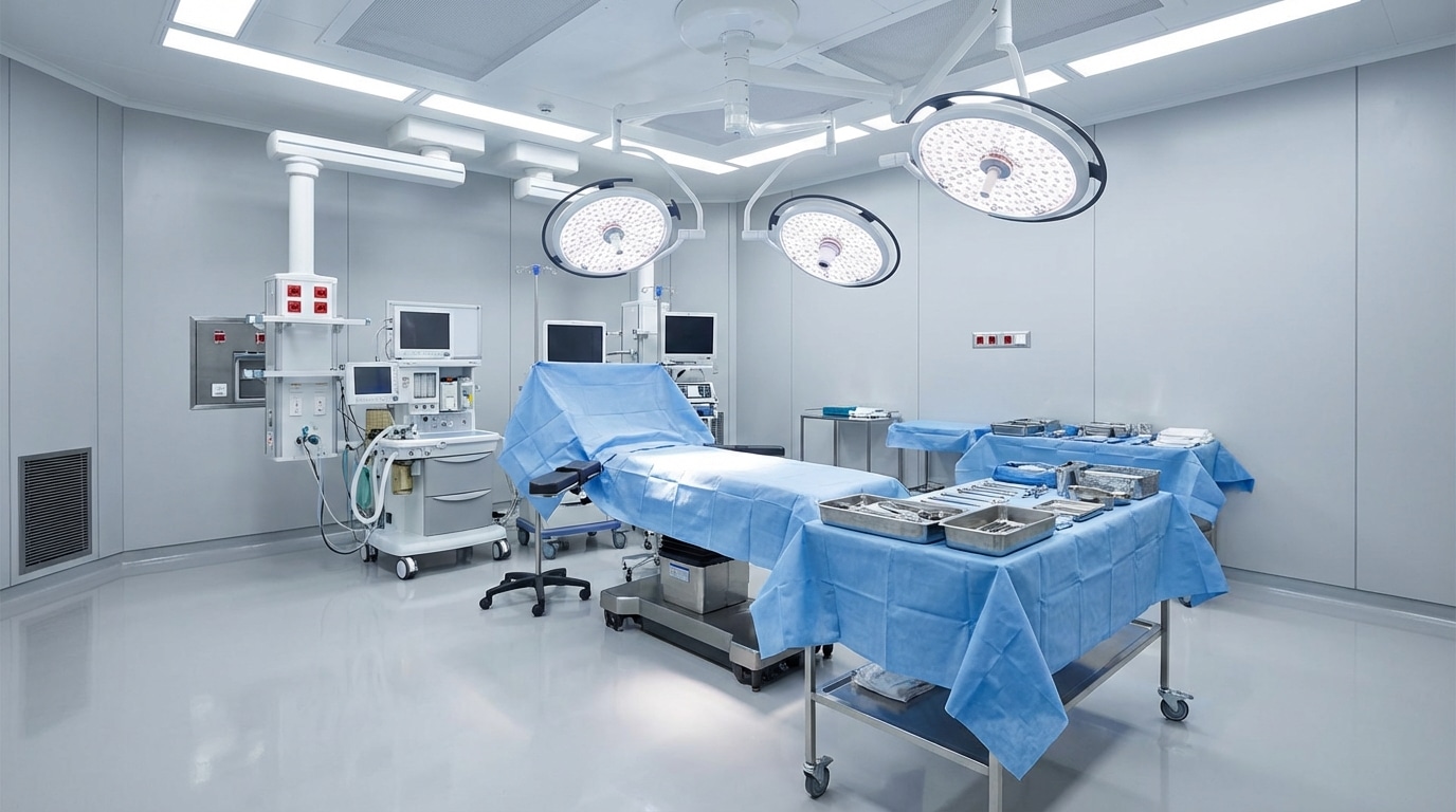 Sterile operating room setup representing OR etiquette for device reps