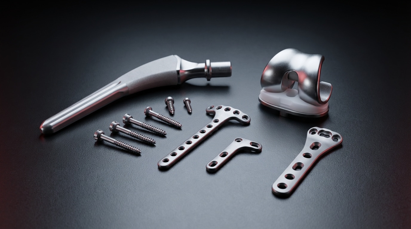 Titanium orthopedic implants including hip stem knee component and bone screws