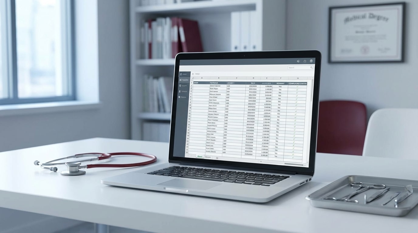 Sunshine Act payment tracking on laptop with medical instruments